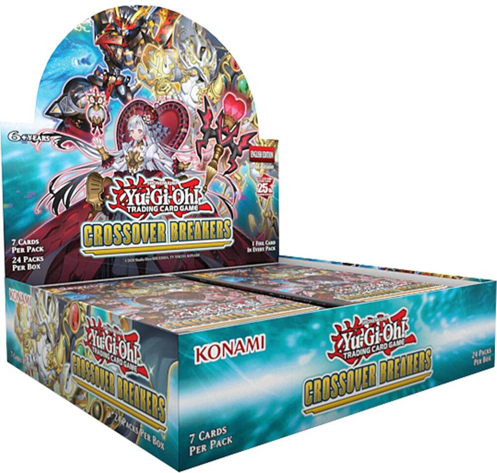 Box of Crossover Breakers trading card booster packs with colorful sci-fi artwork on the front