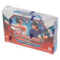 2026 Bowman baseball card hobby box with colorful rookie card designs displayed upright