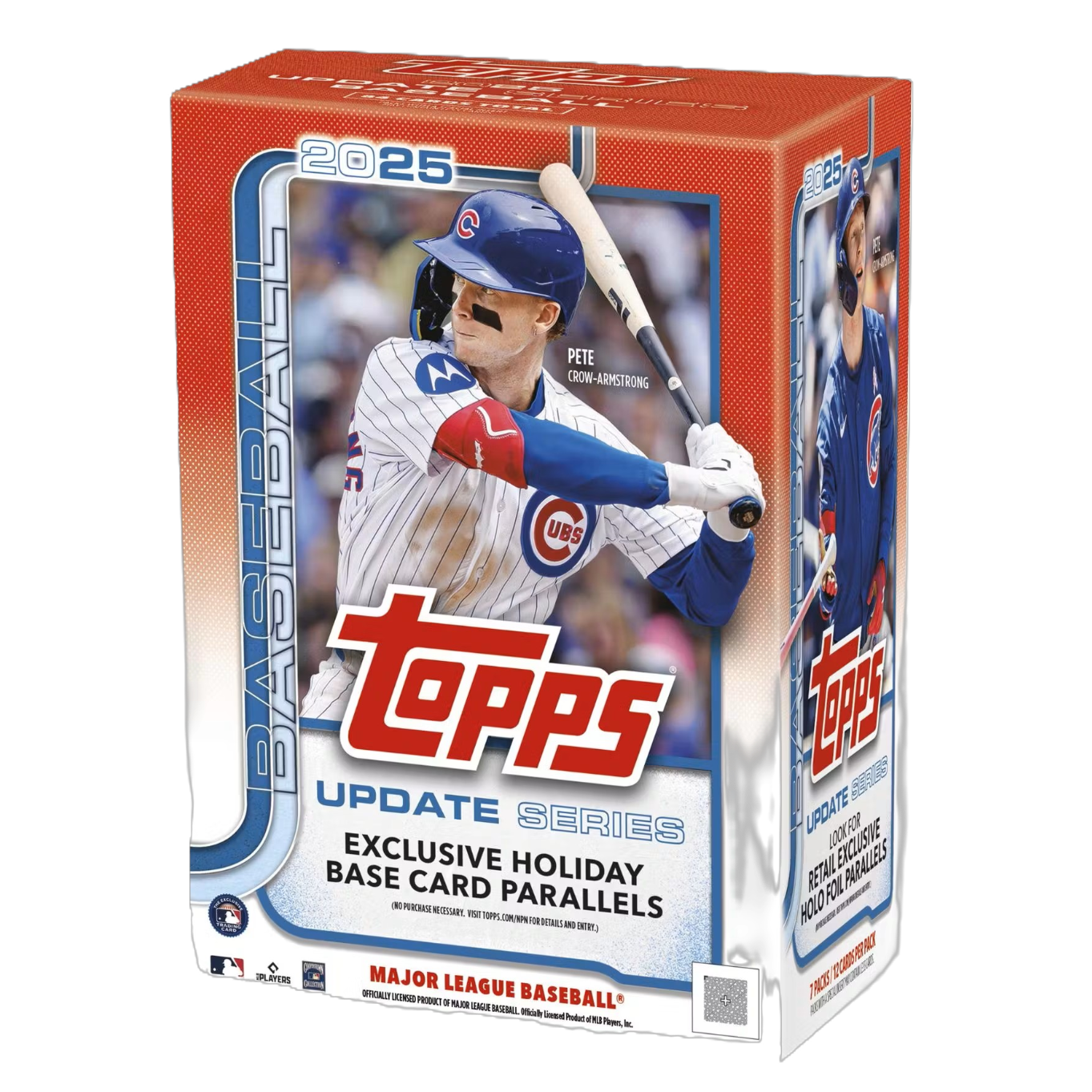 Box of 2025 baseball trading card blaster with team logo artwork and foil accents sitting on white background