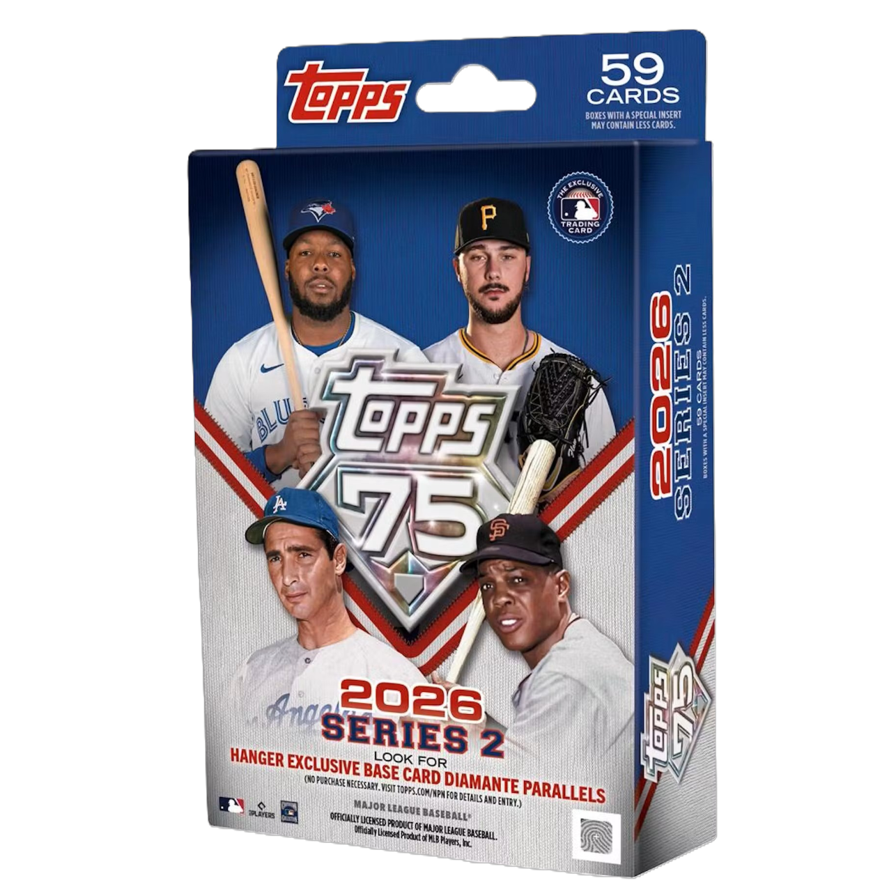 2026 Topps Series 2 baseball hanger box with card pack artwork and hobby packaging on white background