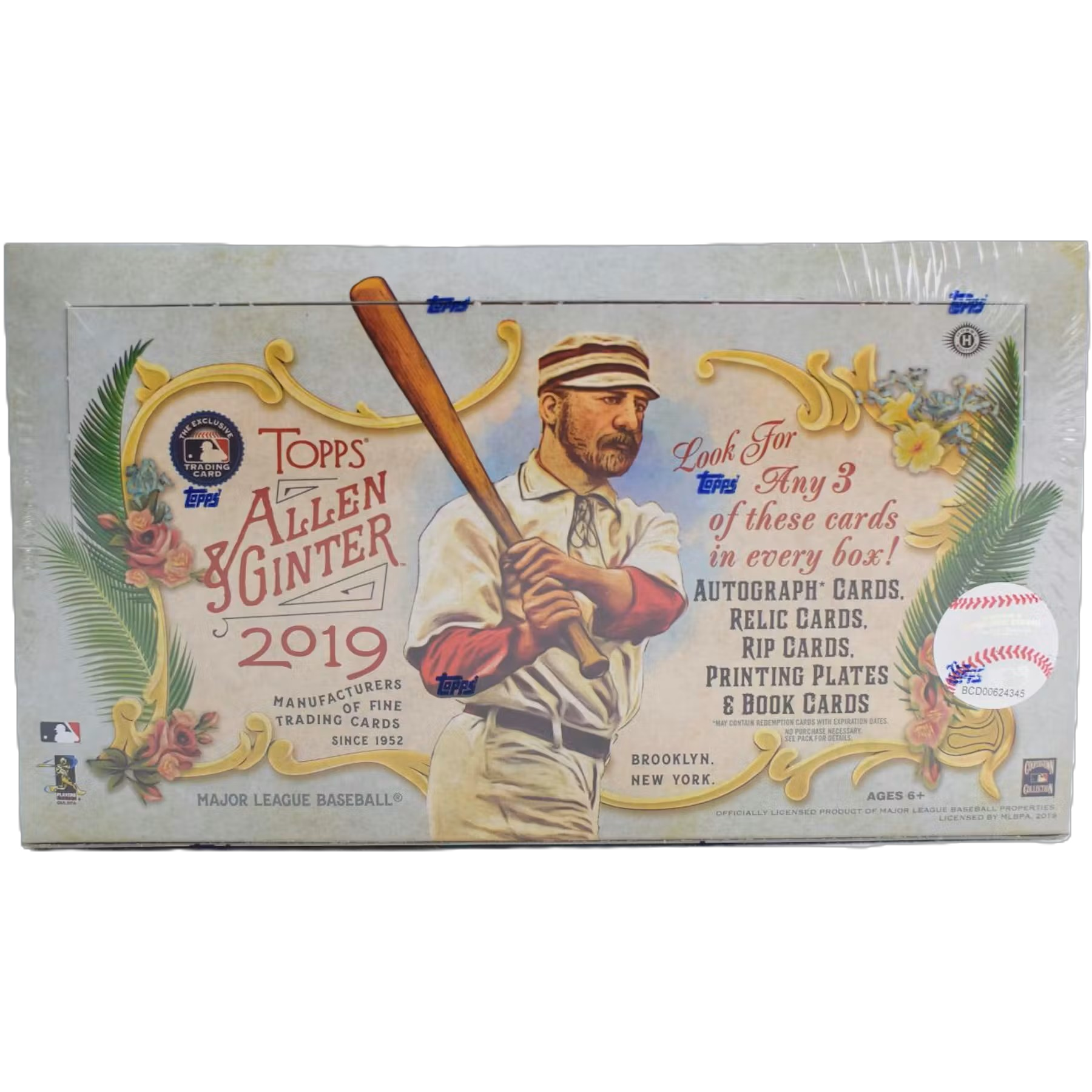 Box of 2019 Allen & Ginter baseball hobby packs with colorful vintage-style card artwork