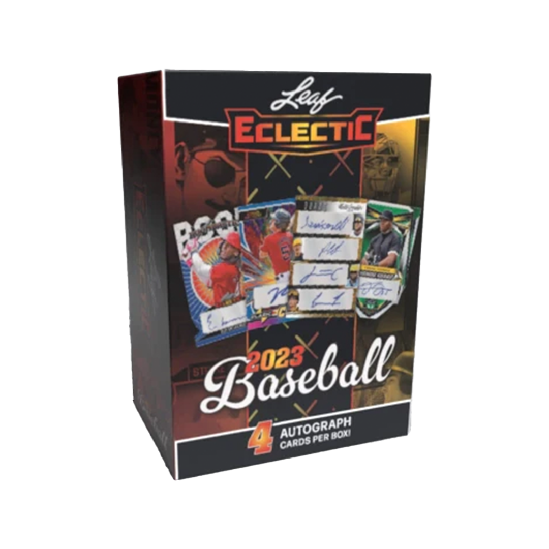 Opened hobby box showing sealed baseball card packs, foil accents, and checklist insert on a wooden table