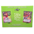 2023 Leaf Perfect Game baseball bonus box with colorful sealed card pack sitting on a gray surface