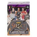 Stacked unopened 2025 basketball trading card blaster boxes with colorful Select design on display