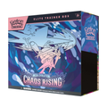 Open trainer box with Chaos Rising cards, dice, counters, and a Primedexi model on display