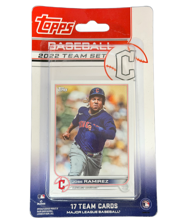 2022 baseball team set box for Cleveland Guardians with colorful logo and stacked trading cards