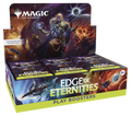 Collector booster box with four sealed Magic: The Gathering packs featuring colorful fantasy artwork