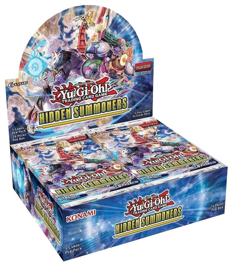 Closed Hidden Summoners first-edition booster box with colorful fantasy artwork on the lid
