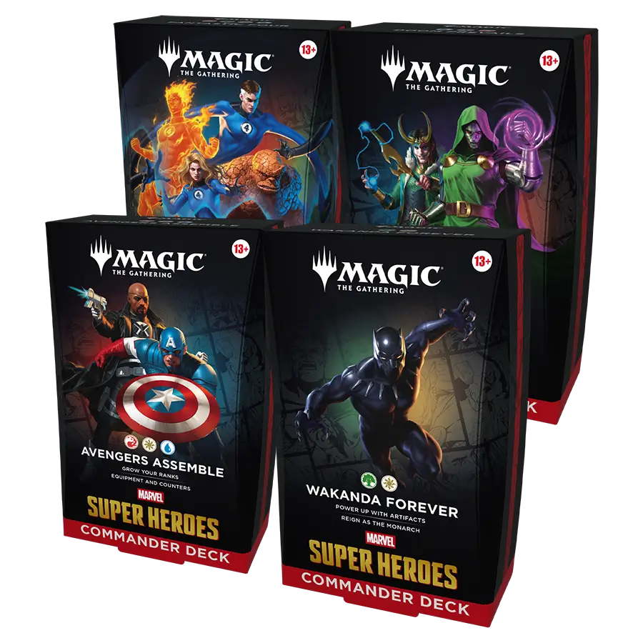 Commander deck box featuring Toreka Altrincham artwork with Marvel Super Heroes characters on a dark background