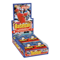 2026 retro-style baseball card box with colorful team logos and vintage design on a shelf