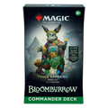 Commander deck box and colorful card sleeves with a peace-themed Magic: The Gathering artwork