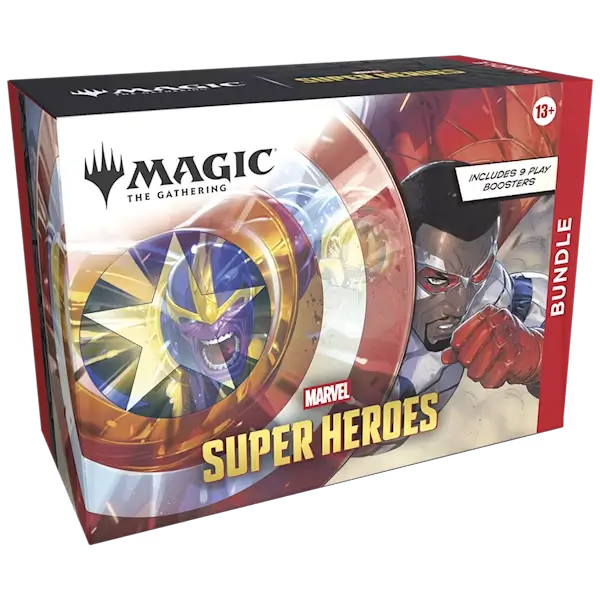 Collector opening a sealed Marvel Super Heroes booster bundle with colorful comic-art card sleeves spilling out